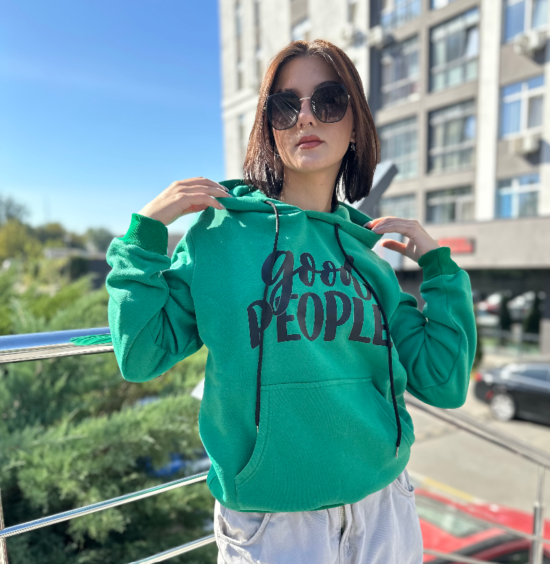 Худі унісекс (фліс) зелене Good People